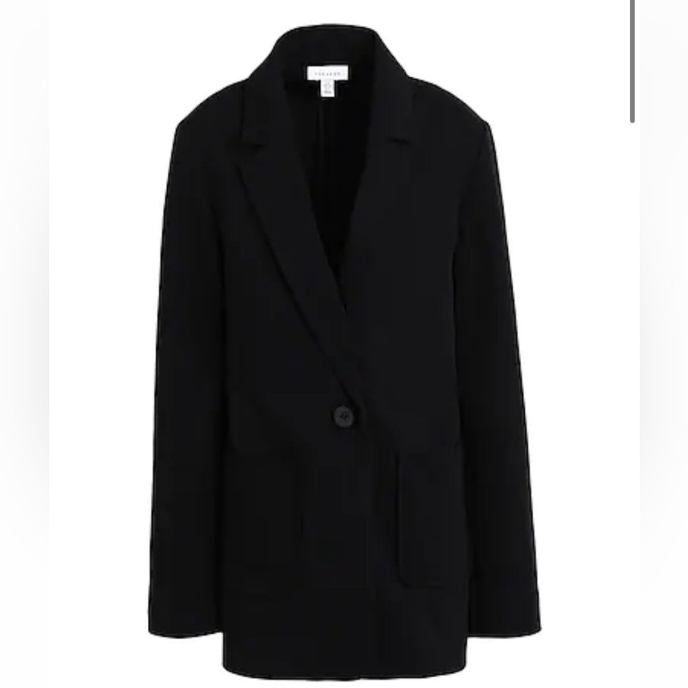 Topshop Knit Ribbed One Button Crepe Blazer Coat Sz 8 Women Black $74